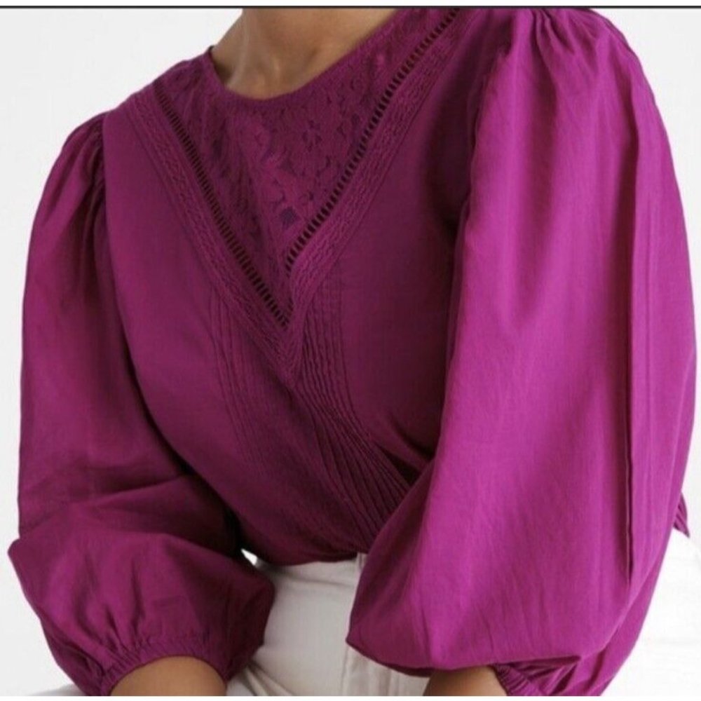 FARM RIO ANTHROPOLOGIE KELSIE PURPLE BLOUSE Top XSP RETAIL $118 New XS Petite